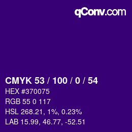 Color code: CMYK 53 / 100 / 0 / 54 | qconv.com