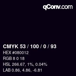 Color code: CMYK 53 / 100 / 0 / 93 | qconv.com