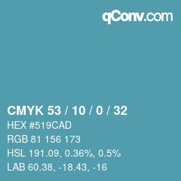 颜色代码: CMYK 53 / 10 / 0 / 32 | qconv.com