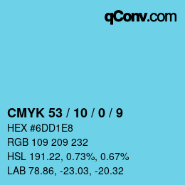 颜色代码: CMYK 53 / 10 / 0 / 9 | qconv.com