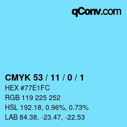 Color code: CMYK 53 / 11 / 0 / 1 | qconv.com