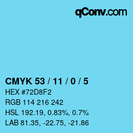 カラーコード: CMYK 53 / 11 / 0 / 5 | qconv.com