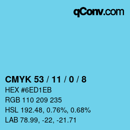 カラーコード: CMYK 53 / 11 / 0 / 8 | qconv.com