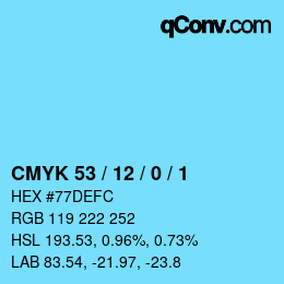 颜色代码: CMYK 53 / 12 / 0 / 1 | qconv.com