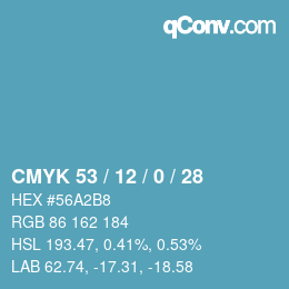 Farbcode: CMYK 53 / 12 / 0 / 28 | qconv.com