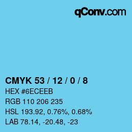 颜色代码: CMYK 53 / 12 / 0 / 8 | qconv.com
