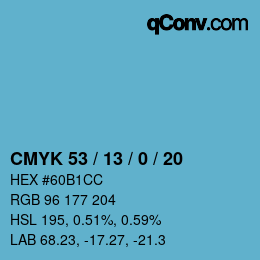 Color code: CMYK 53 / 13 / 0 / 20 | qconv.com