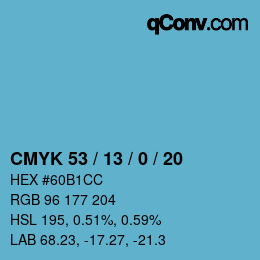 Color code: CMYK 53 / 13 / 0 / 20 | qconv.com