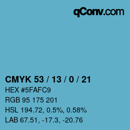 Color code: CMYK 53 / 13 / 0 / 21 | qconv.com