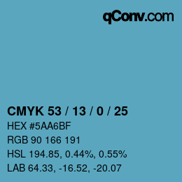 Color code: CMYK 53 / 13 / 0 / 25 | qconv.com