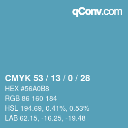 Color code: CMYK 53 / 13 / 0 / 28 | qconv.com