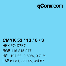 颜色代码: CMYK 53 / 13 / 0 / 3 | qconv.com