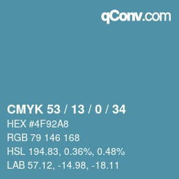 カラーコード: CMYK 53 / 13 / 0 / 34 | qconv.com