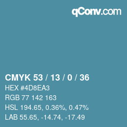 Color code: CMYK 53 / 13 / 0 / 36 | qconv.com