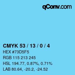カラーコード: CMYK 53 / 13 / 0 / 4 | qconv.com