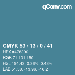 Color code: CMYK 53 / 13 / 0 / 41 | qconv.com