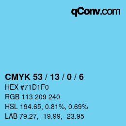 颜色代码: CMYK 53 / 13 / 0 / 6 | qconv.com