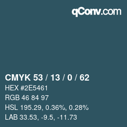 カラーコード: CMYK 53 / 13 / 0 / 62 | qconv.com