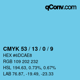 颜色代码: CMYK 53 / 13 / 0 / 9 | qconv.com