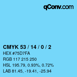 颜色代码: CMYK 53 / 14 / 0 / 2 | qconv.com
