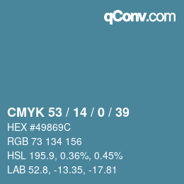 Color code: CMYK 53 / 14 / 0 / 39 | qconv.com