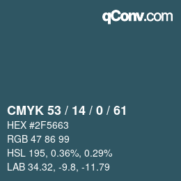 Color code: CMYK 53 / 14 / 0 / 61 | qconv.com