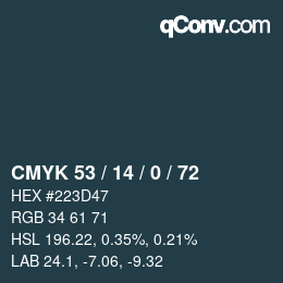 カラーコード: CMYK 53 / 14 / 0 / 72 | qconv.com