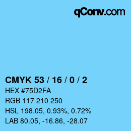 カラーコード: CMYK 53 / 16 / 0 / 2 | qconv.com
