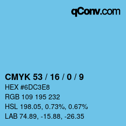 カラーコード: CMYK 53 / 16 / 0 / 9 | qconv.com