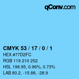 カラーコード: CMYK 53 / 17 / 0 / 1 | qconv.com