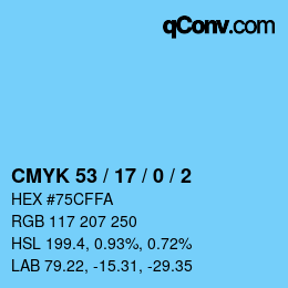 Color code: CMYK 53 / 17 / 0 / 2 | qconv.com