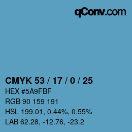 Color code: CMYK 53 / 17 / 0 / 25 | qconv.com