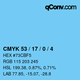 Color code: CMYK 53 / 17 / 0 / 4 | qconv.com