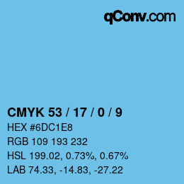 カラーコード: CMYK 53 / 17 / 0 / 9 | qconv.com