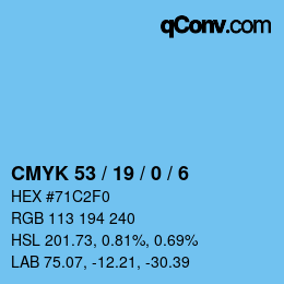Color code: CMYK 53 / 19 / 0 / 6 | qconv.com
