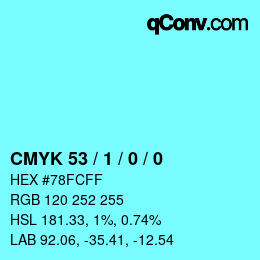 カラーコード: CMYK 53 / 1 / 0 / 0 | qconv.com