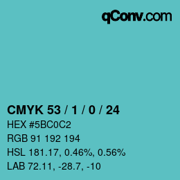 Color code: CMYK 53 / 1 / 0 / 24 | qconv.com