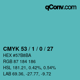 Color code: CMYK 53 / 1 / 0 / 27 | qconv.com