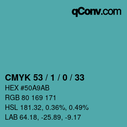 Color code: CMYK 53 / 1 / 0 / 33 | qconv.com
