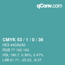 Color code: CMYK 53 / 1 / 0 / 36 | qconv.com