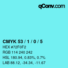 カラーコード: CMYK 53 / 1 / 0 / 5 | qconv.com