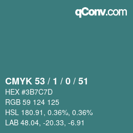 颜色代码: CMYK 53 / 1 / 0 / 51 | qconv.com