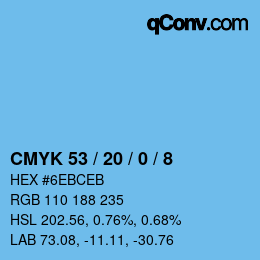 Código de color: CMYK 53 / 20 / 0 / 8 | qconv.com