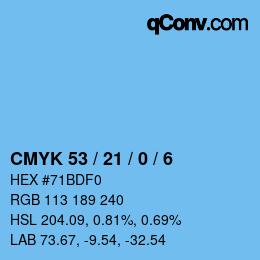 Color code: CMYK 53 / 21 / 0 / 6 | qconv.com