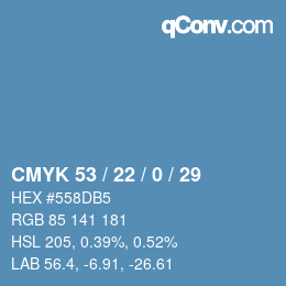 Farbcode: CMYK 53 / 22 / 0 / 29 | qconv.com