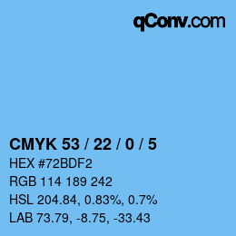 カラーコード: CMYK 53 / 22 / 0 / 5 | qconv.com