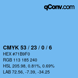 カラーコード: CMYK 53 / 23 / 0 / 6 | qconv.com