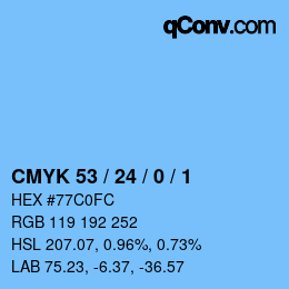 カラーコード: CMYK 53 / 24 / 0 / 1 | qconv.com