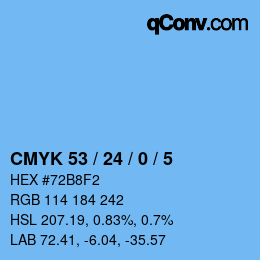 カラーコード: CMYK 53 / 24 / 0 / 5 | qconv.com