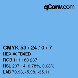カラーコード: CMYK 53 / 24 / 0 / 7 | qconv.com